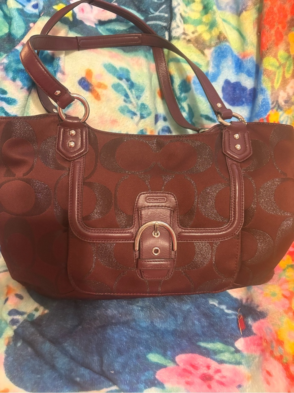 Coach Maroon Signature Buckle Shoulder Bag